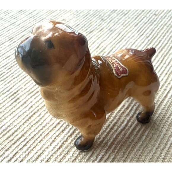 Vintage Brown Ceramic Dog bulldog Figurine Made In Japan 2” - Picture 1 of 5